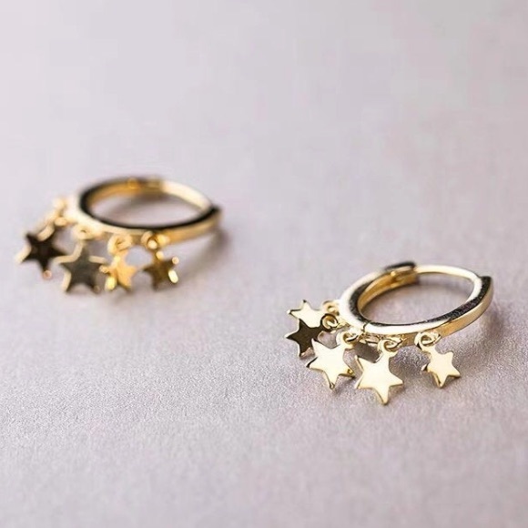 18K gold plated earrings stars earrings hoop earrings - Picture 3 of 4